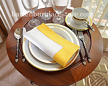 White Hemstitch Dinner Napkin with Lemon Chrome border - Click Image to Close